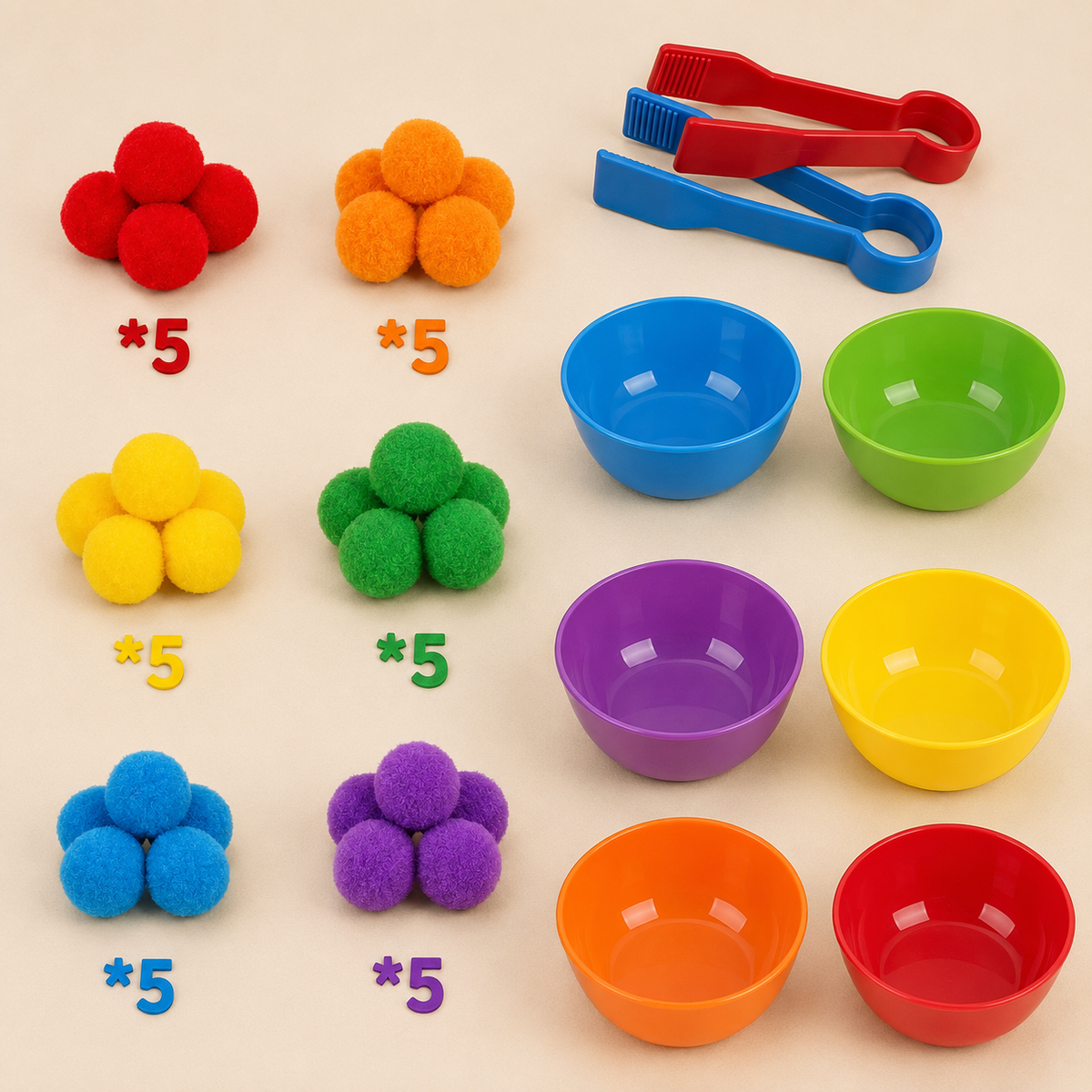 Montessori Farbensortier-Set mit Pompons & Pinzette