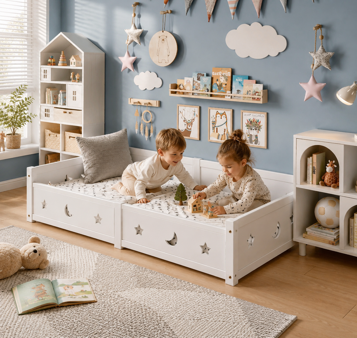 Montessori Bodenbett mit Rausfallschutz – Kinderbett aus Holz 90 × 200 cm