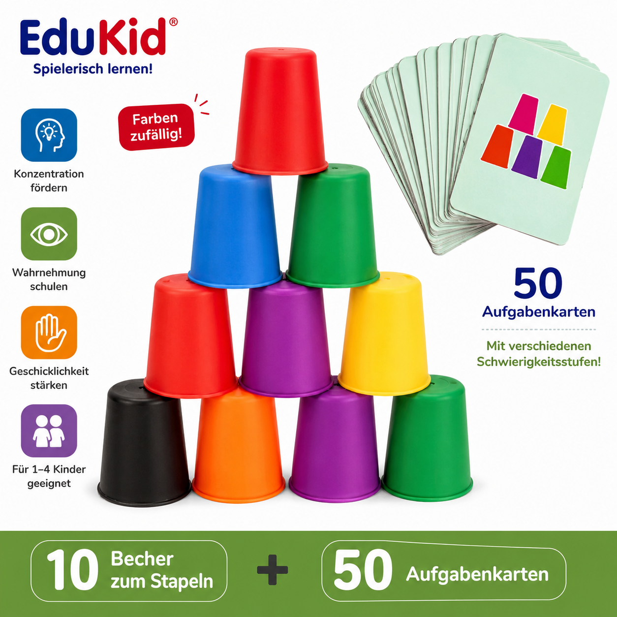 Montessori Stapelbecher Spiel mit Karten