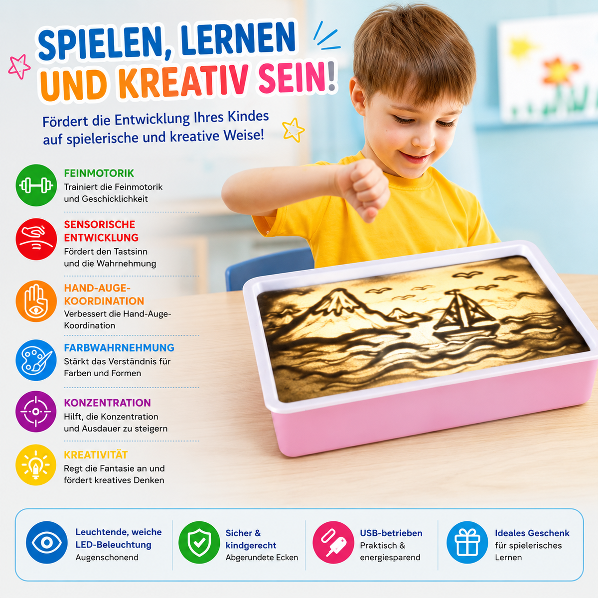 LED Sandmalbrett für Kinder