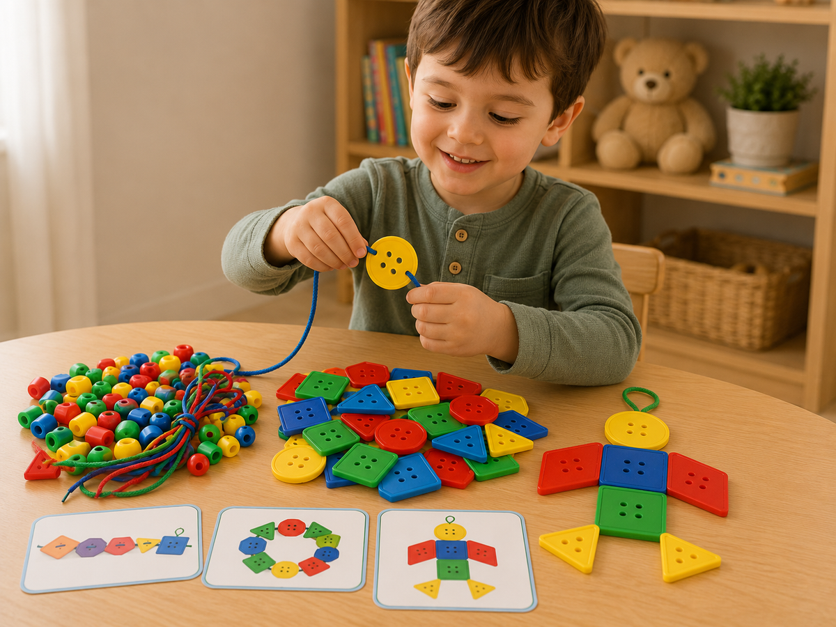 Montessori Fädelspiel Formen & Farben