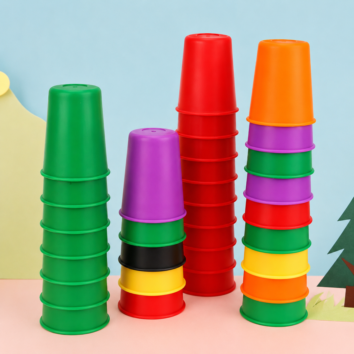 Montessori Stapelbecher Spiel mit Karten
