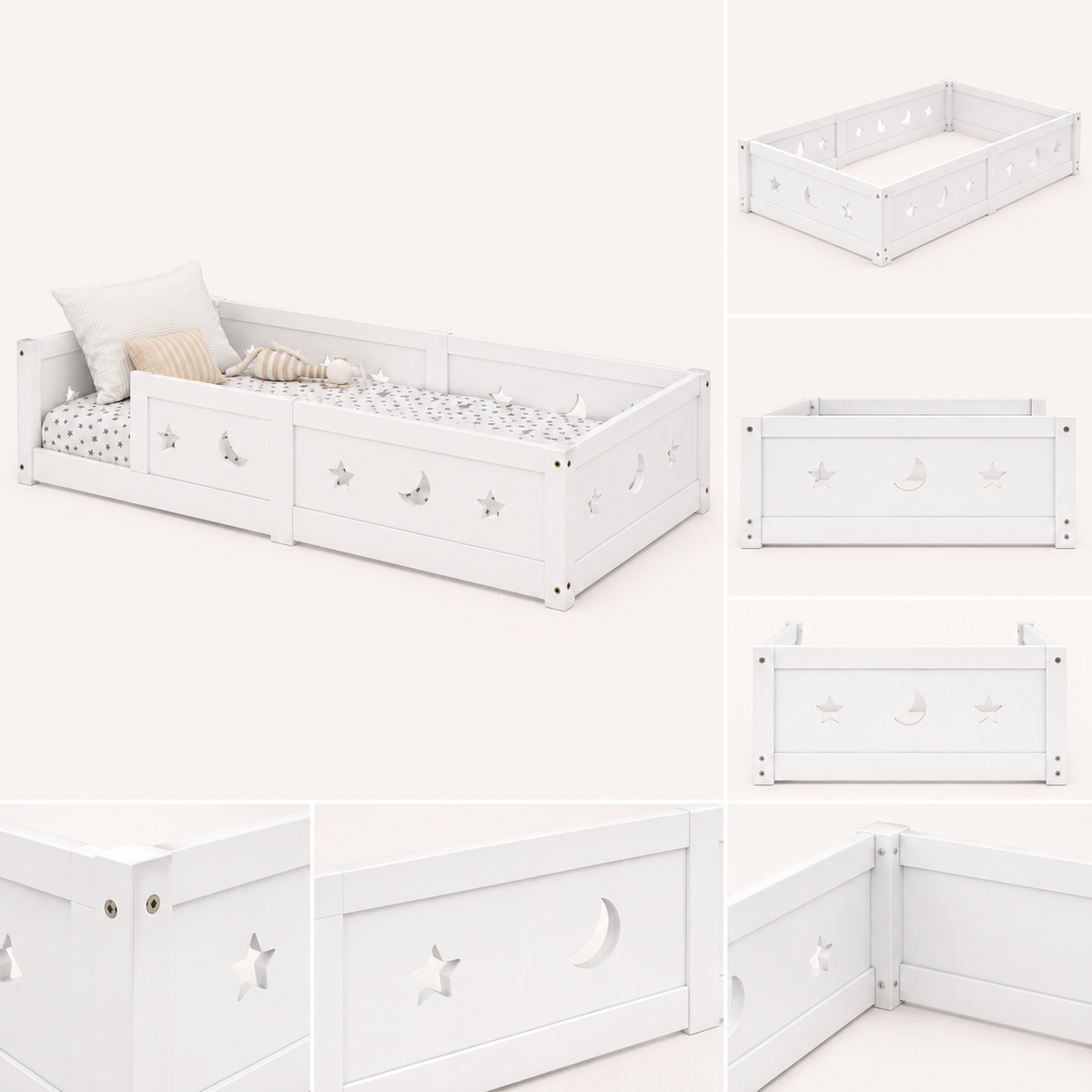 Montessori Bodenbett mit Rausfallschutz – Kinderbett aus Holz 90 × 200 cm