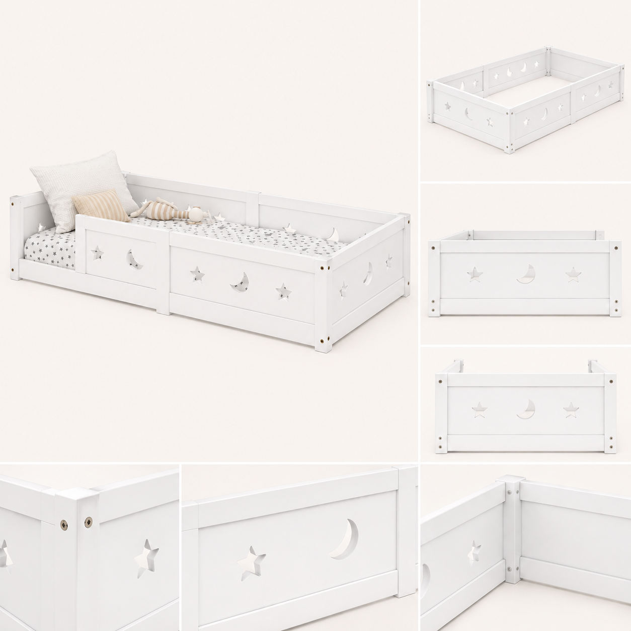 Montessori Bodenbett mit Rausfallschutz – Kinderbett aus Holz 90 × 200 cm