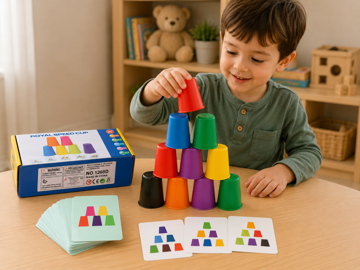 Montessori Stapelbecher Spiel mit Karten