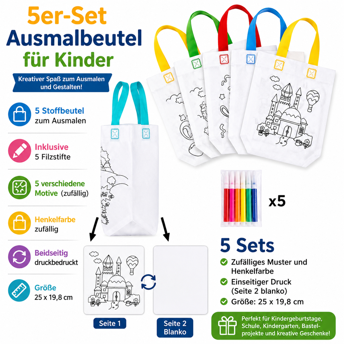 DIY Stofftaschen zum Bemalen für Kinder