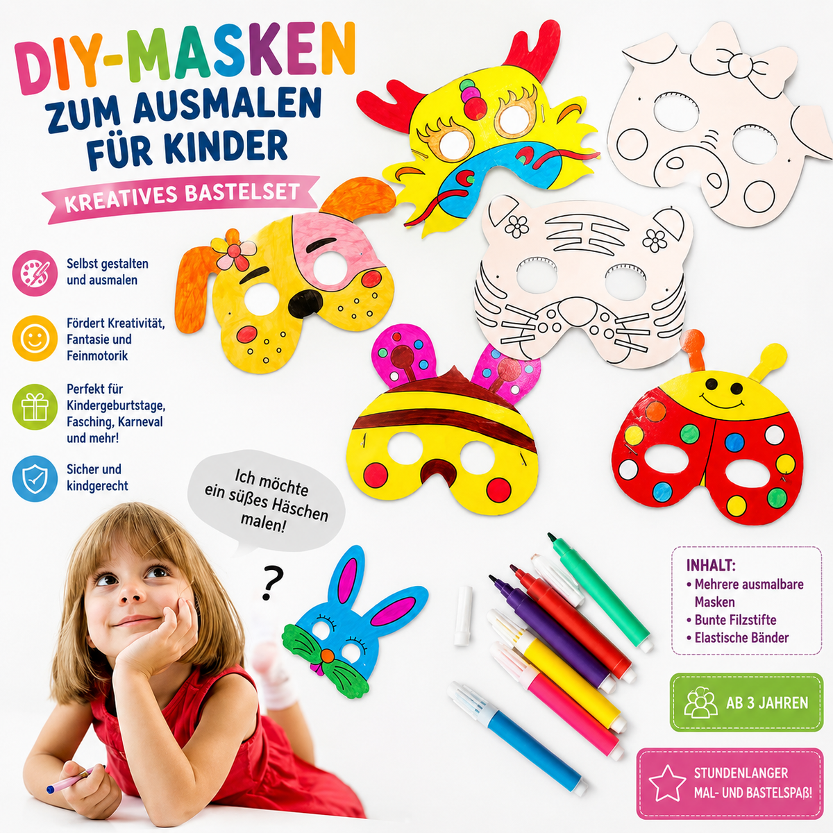 DIY Tiermasken zum Ausmalen für Kinder