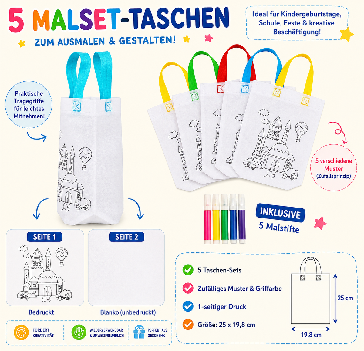 DIY Stofftaschen zum Bemalen für Kinder