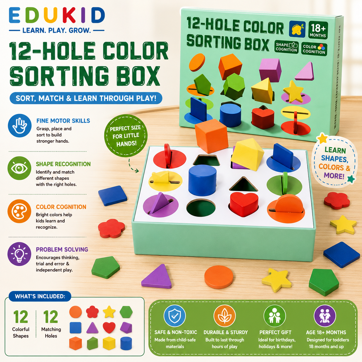 Montessori Formen- & Farbensortierbox aus Holz