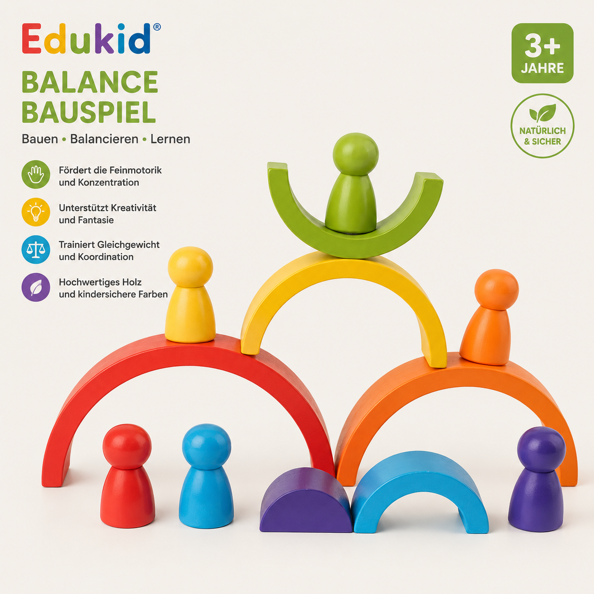 Montessori Regenbogen aus Holz mit Figuren