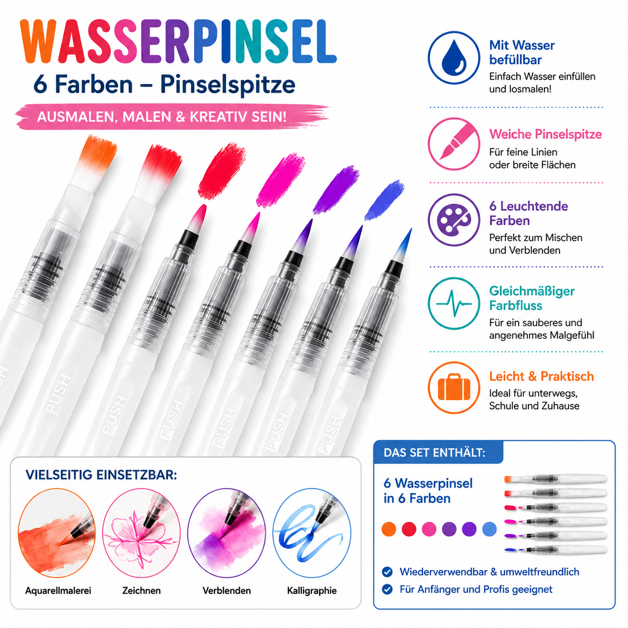 Tragbares Aquarell-Set aus Holz für Kinder