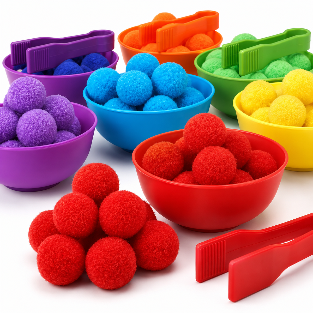Montessori Farbensortier-Set mit Pompons & Pinzette