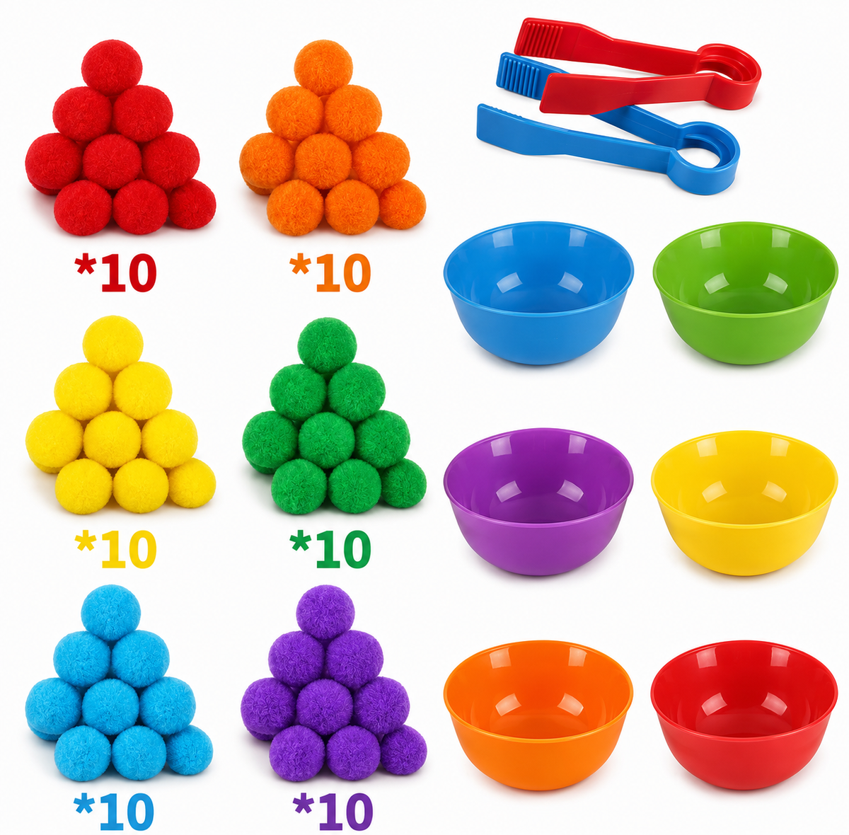 Montessori Farbensortier-Set mit Pompons & Pinzette