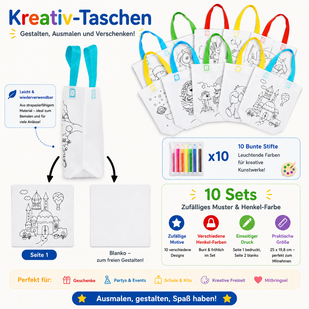 DIY Stofftaschen zum Bemalen für Kinder
