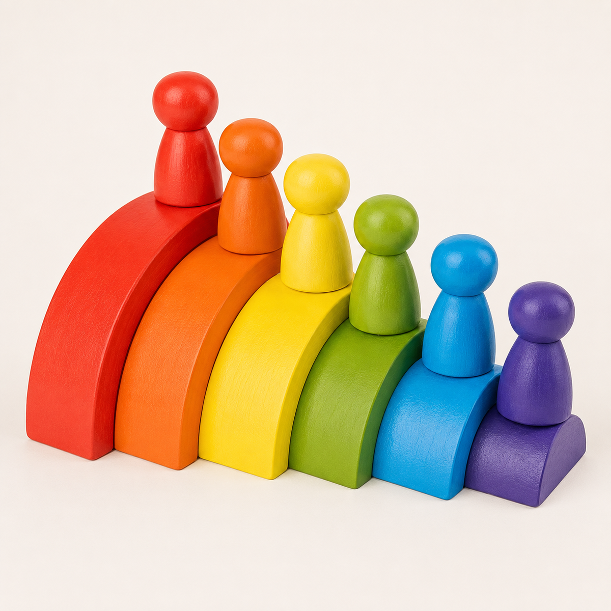 Montessori Regenbogen aus Holz mit Figuren