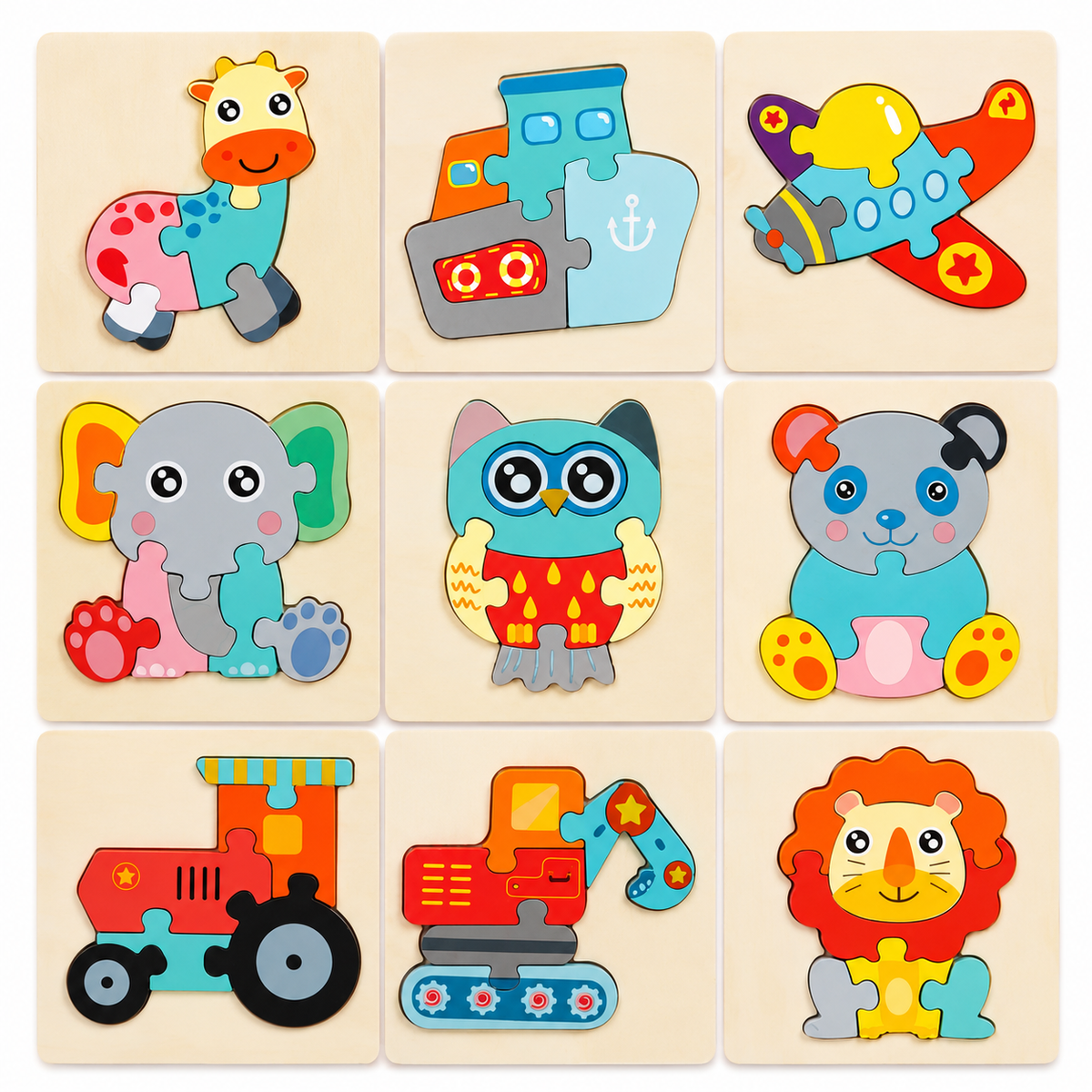 3D Holzpuzzle Tiere & Fahrzeuge