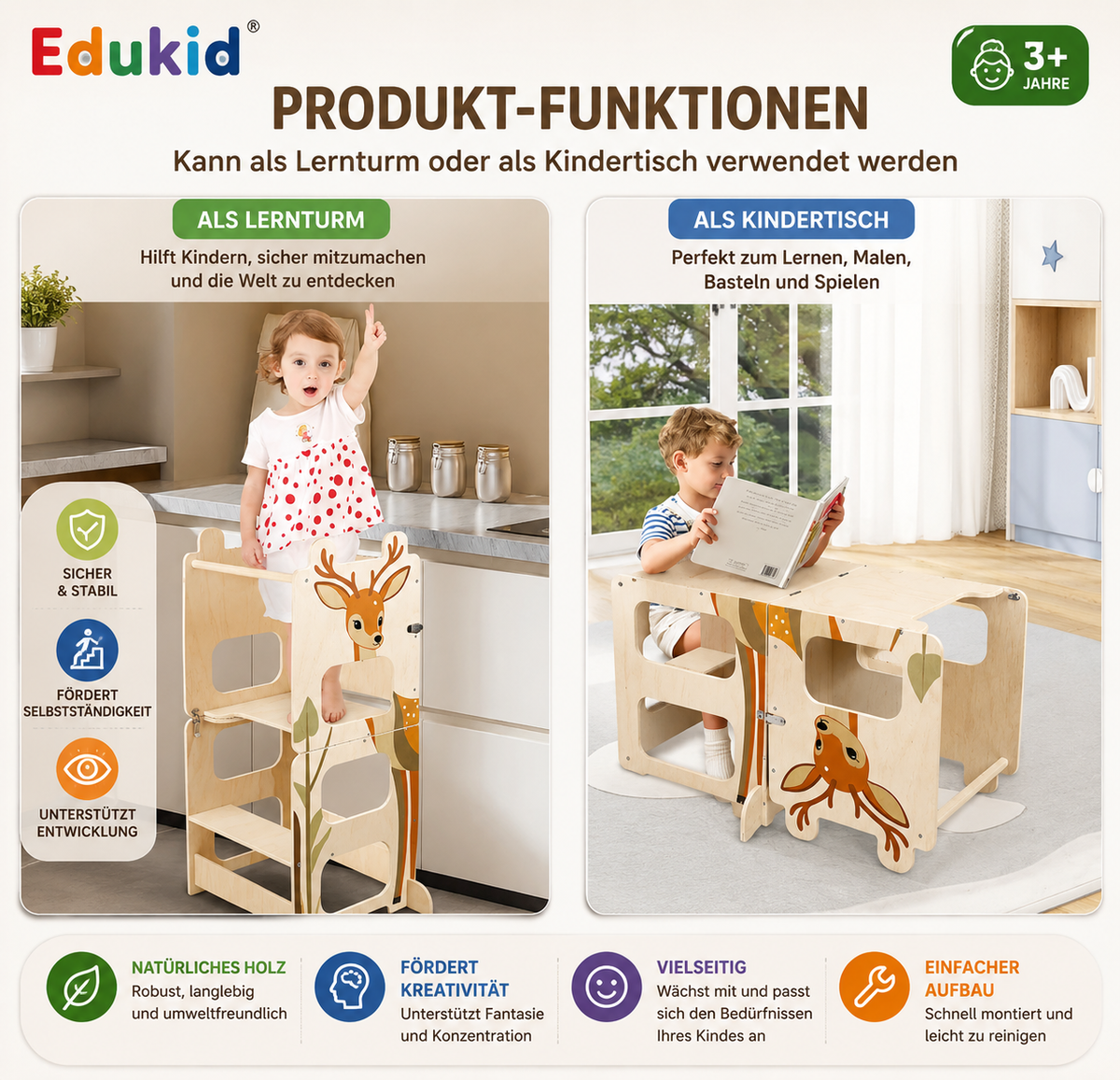 Montessori Lernturm 3-in-1 aus Holz