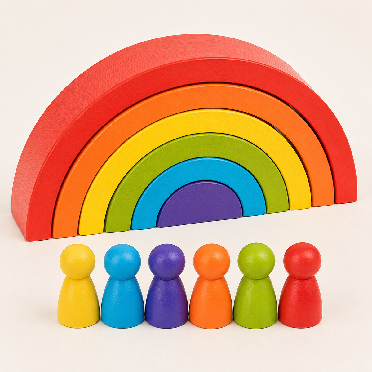 Montessori Regenbogen aus Holz mit Figuren