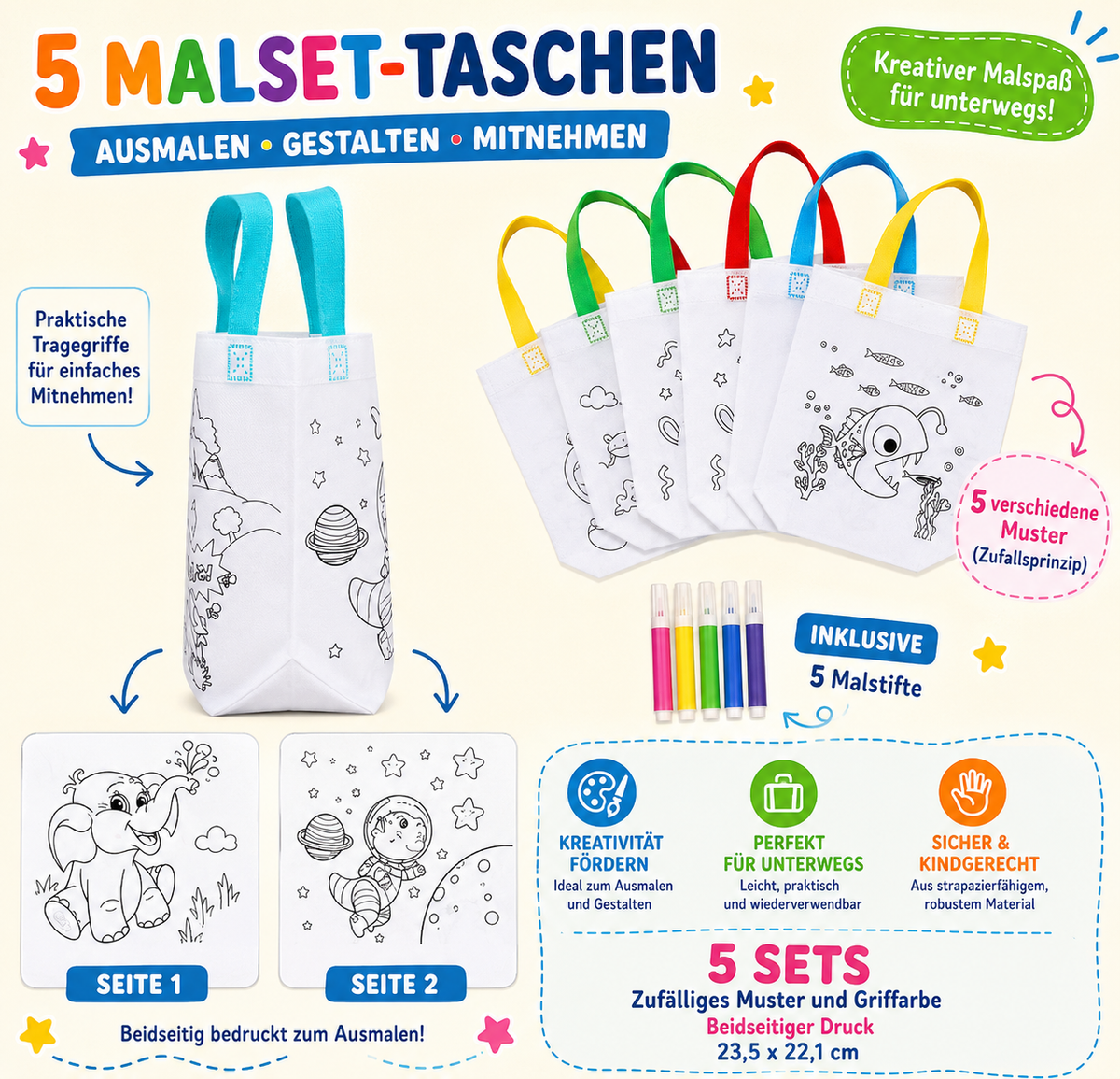 DIY Stofftaschen zum Bemalen für Kinder