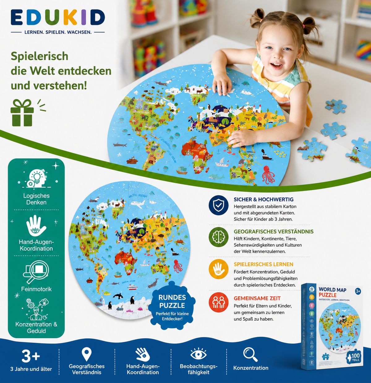 Weltkarten-Puzzle mit Tieren 70 Teile
