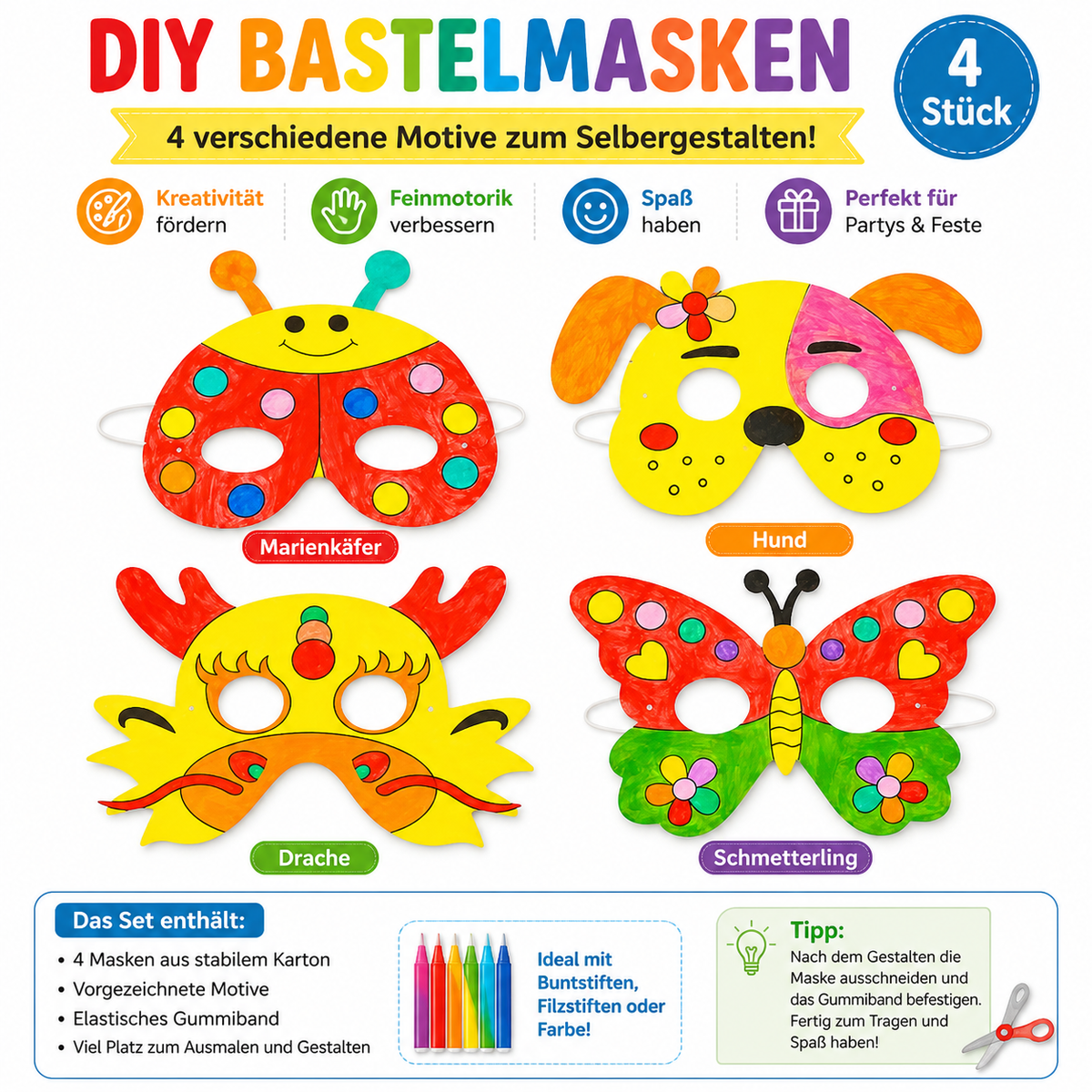 DIY Tiermasken zum Ausmalen für Kinder