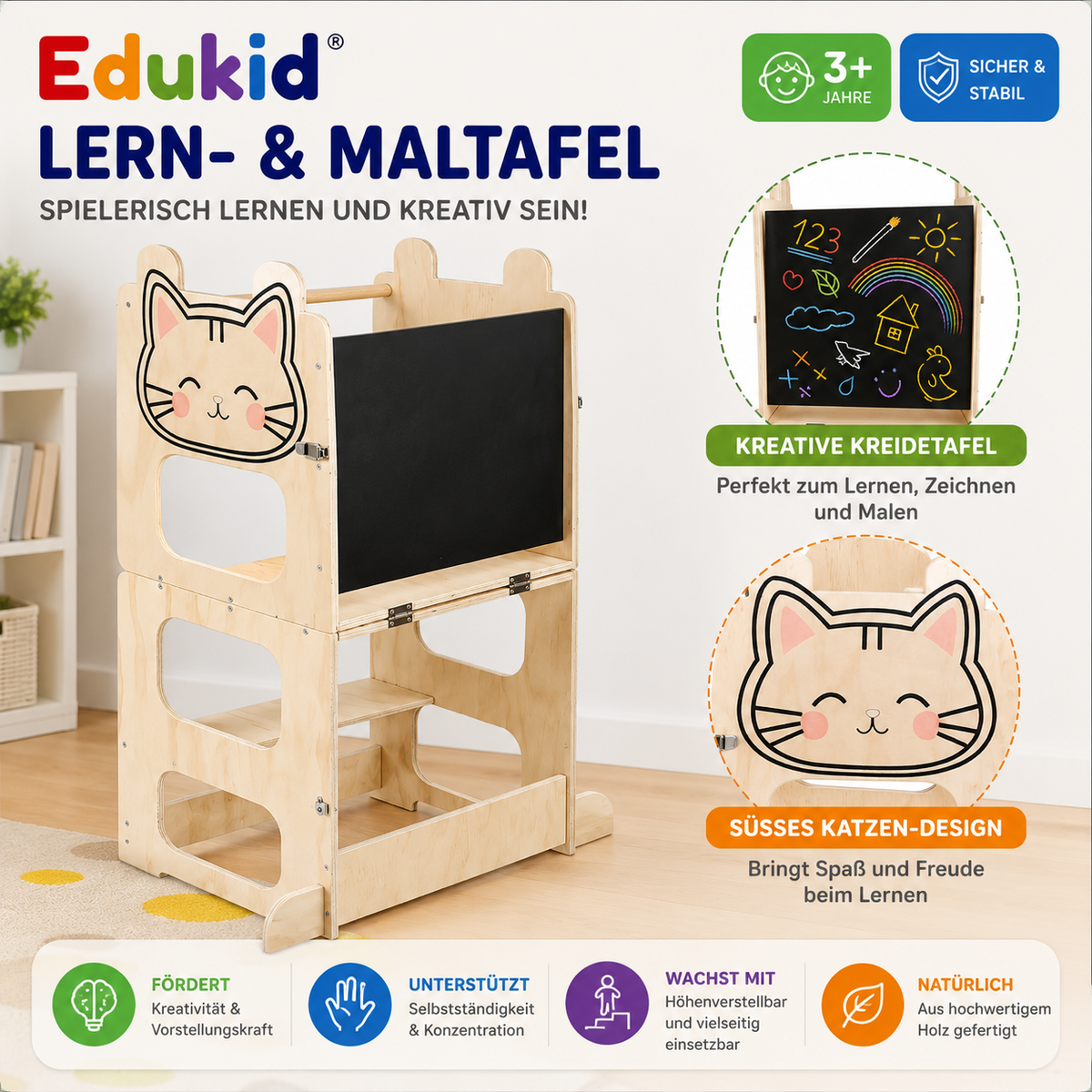 Montessori Lernturm 3-in-1 aus Holz