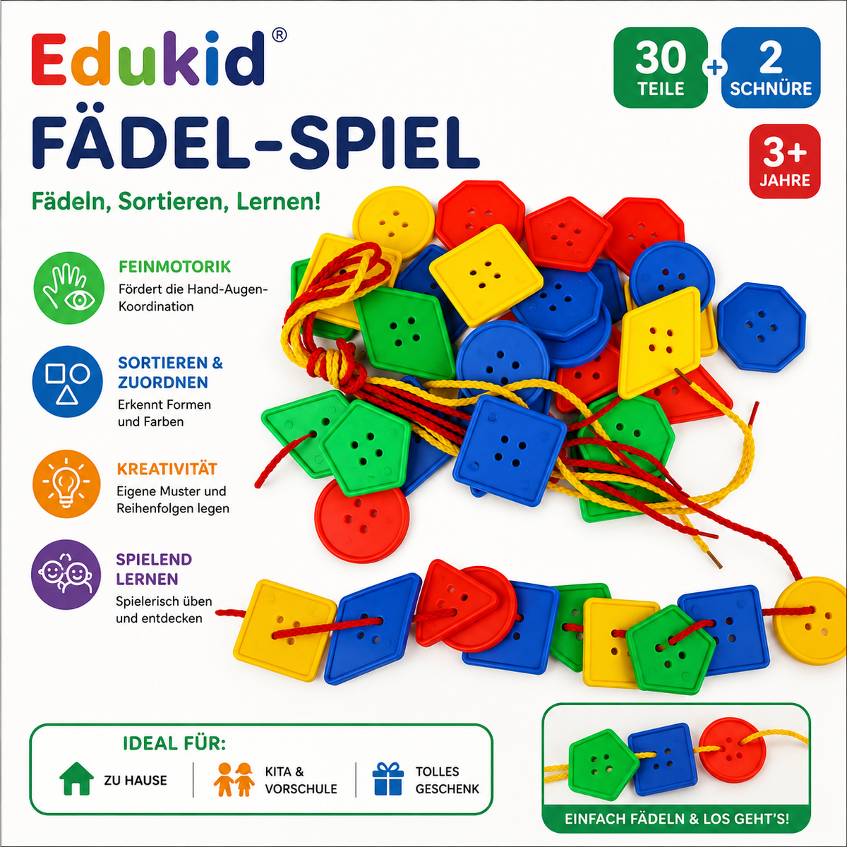 Montessori Fädelspiel Formen & Farben