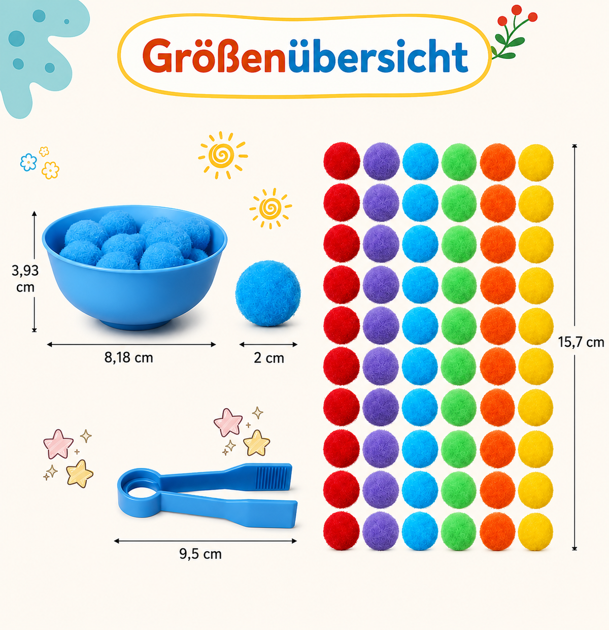 Montessori Farbensortier-Set mit Pompons & Pinzette