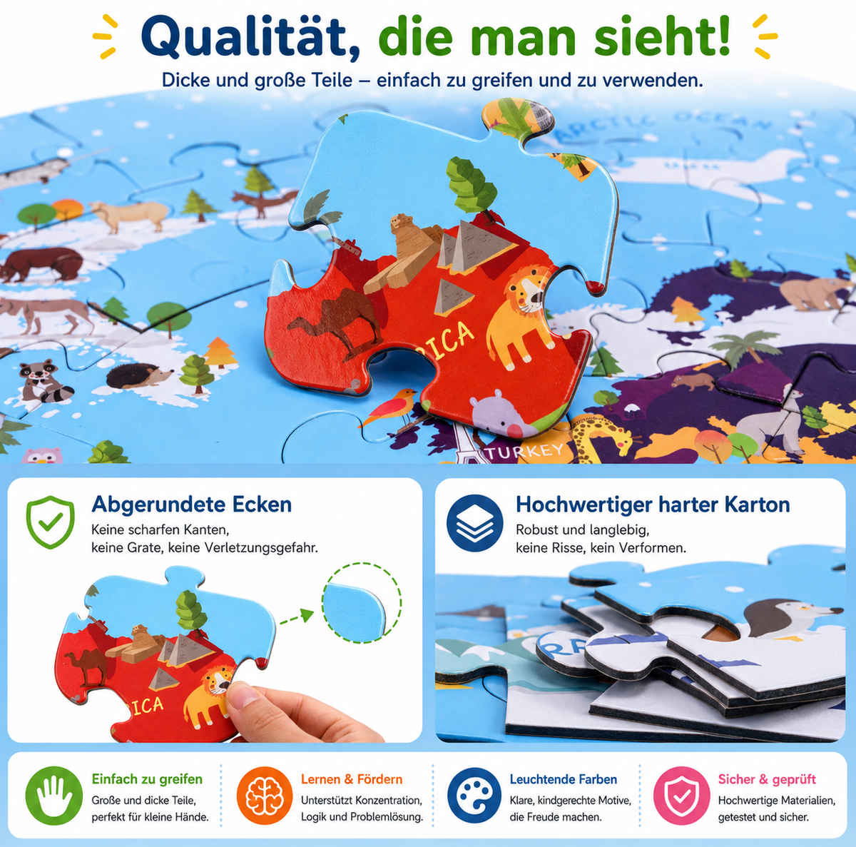 Weltkarten-Puzzle mit Tieren 70 Teile