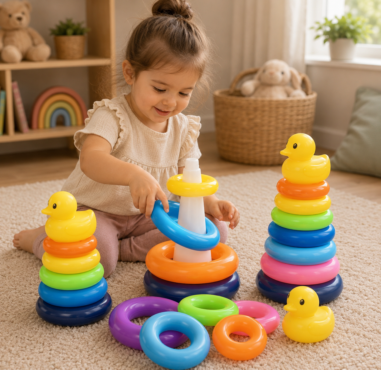 Montessori Stapelturm mit Ringen & Ente