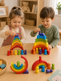 Montessori Regenbogen aus Holz mit Figuren