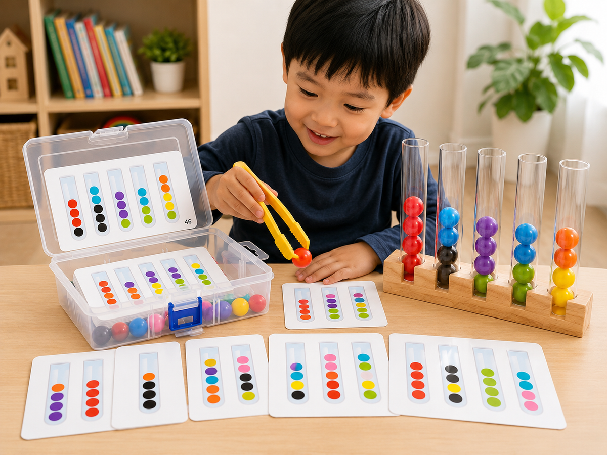 Montessori Farbensortier-Spiel mit Pinzette