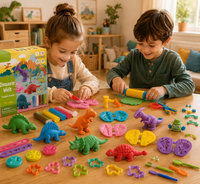 Yeahbo Playdough Sets for Kids, Modelling Clay, Air Dry Clay with 6 Dinosaur Mold, Polymer Clay Set, Play Dough Dinosaur Toys