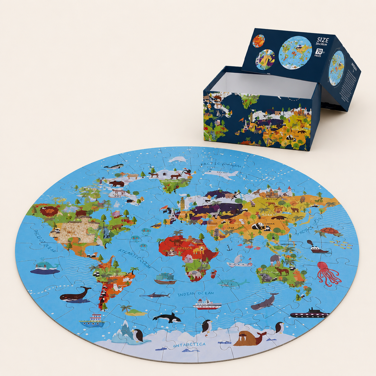 Weltkarten-Puzzle mit Tieren 70 Teile