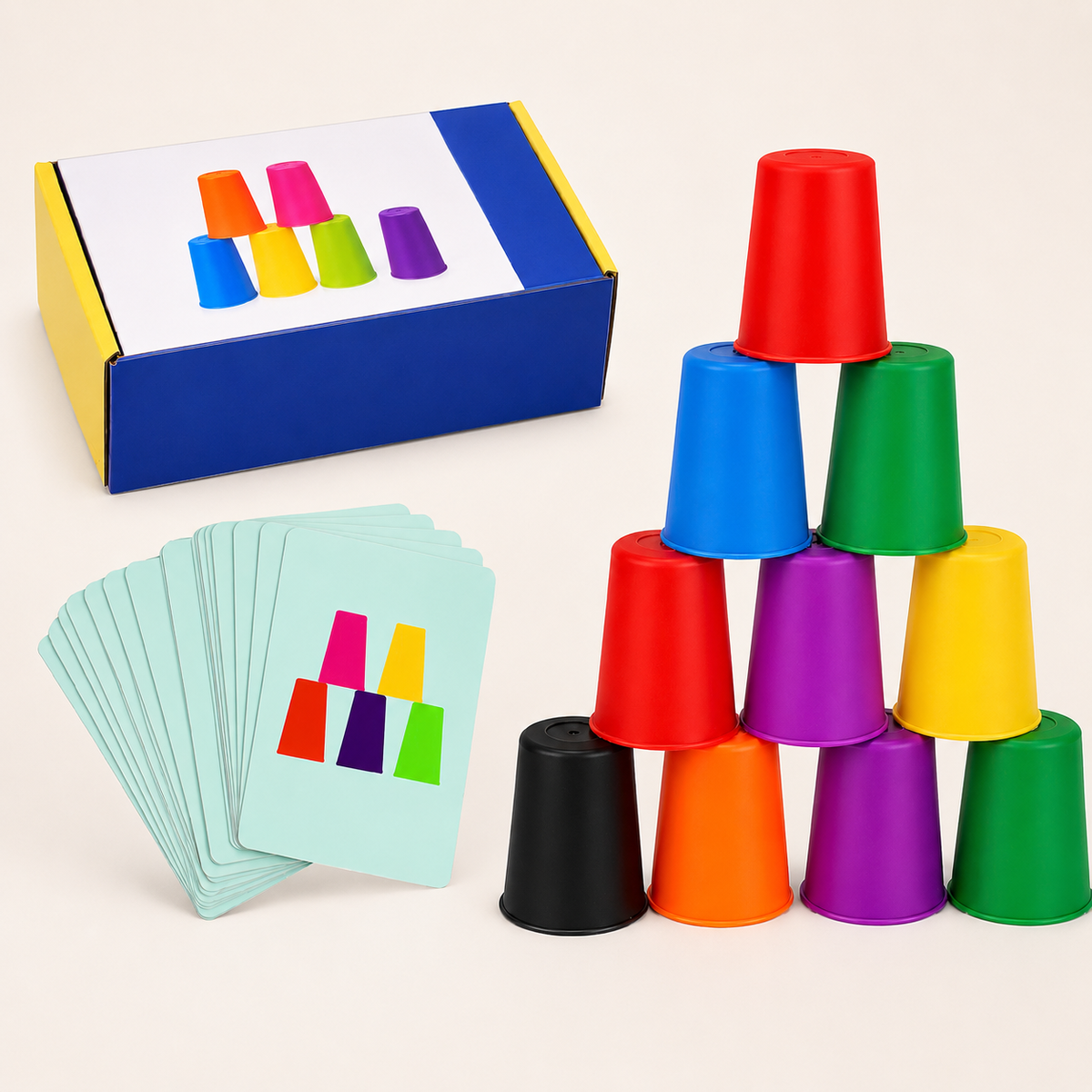 Montessori Stapelbecher Spiel mit Karten