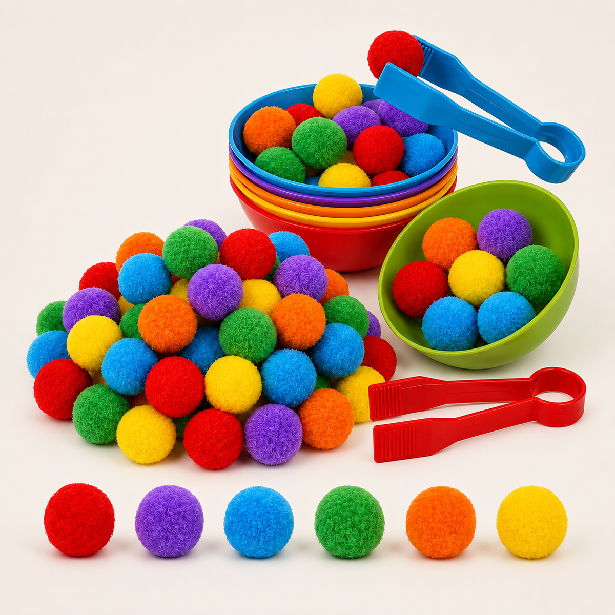 Montessori Farbensortier-Set mit Pompons & Pinzette