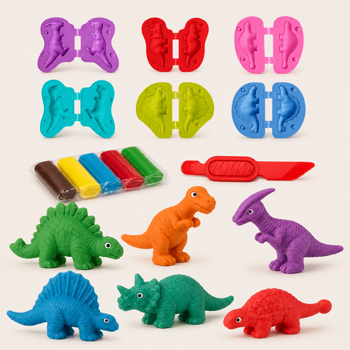 Yeahbo Playdough Sets for Kids, Modelling Clay, Air Dry Clay with 6 Dinosaur Mold, Polymer Clay Set, Play Dough Dinosaur Toys