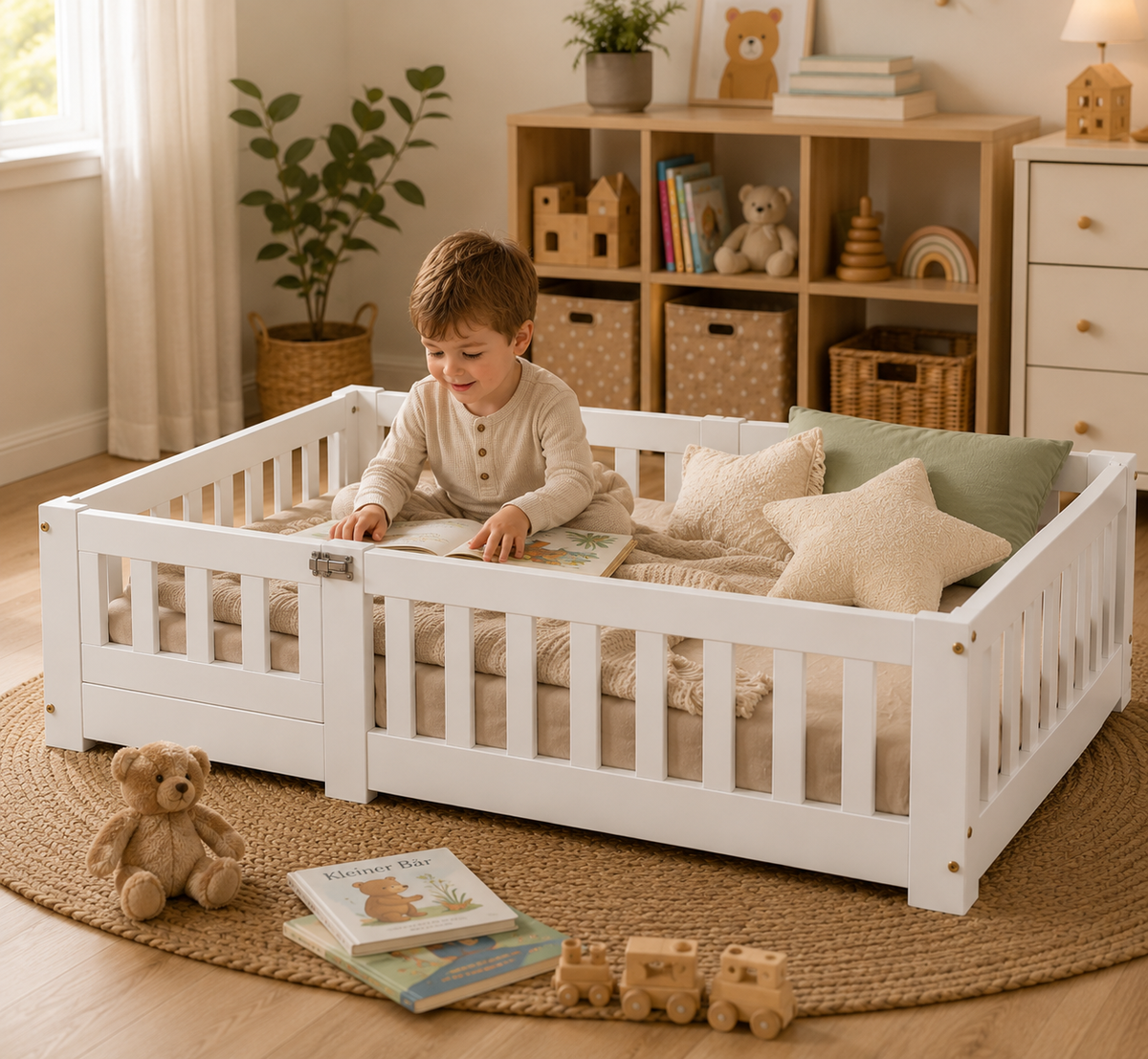 Montessori Bodenbett 90 × 200 cm mit Tür